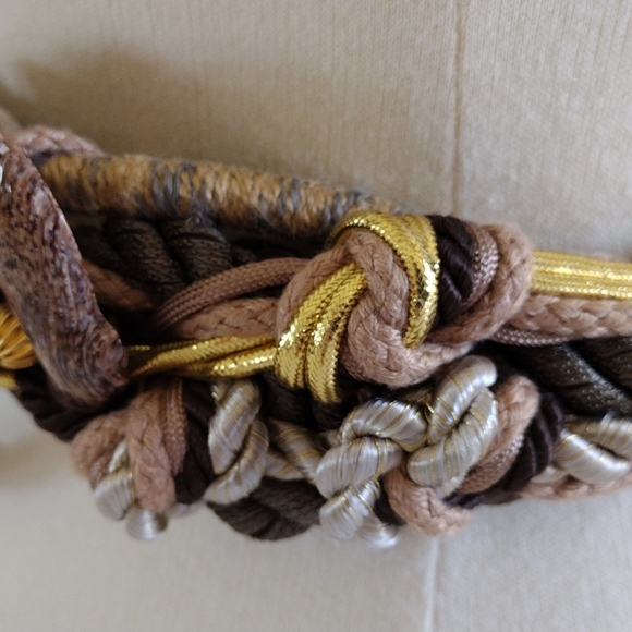 80s Carolyn Tanner Designs Beaded Braided Rope Wide Adjustable Belt